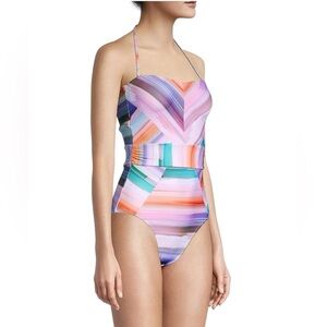 La Blanca Ocean Tide Colorful Striped Halter/Strapless One Piece Swimsuit Girly